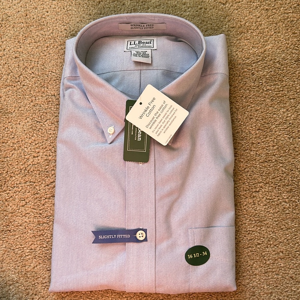 LL Bean wrinkle free, slightly fitted French Blue shirt